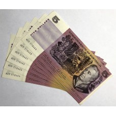 AUSTRALIA 1967 . FIVE 5 DOLLARS BANKNOTE . COOMBS/RANDALL . CONSECUTIVE SIX